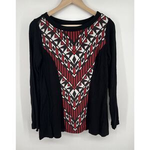 Bob Mackie Wearable Art Tunic Long Sleeve Geometric Red Blouse Size Small